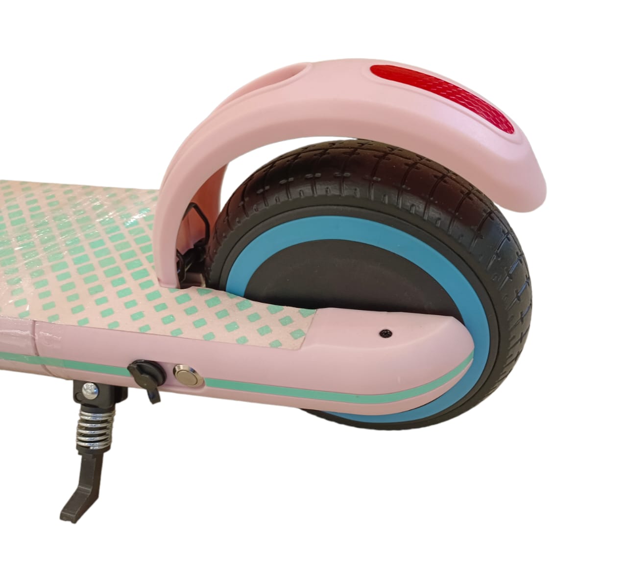Kids Folding E-Scooter, Light Pink, Rear Tire View